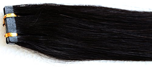 CAISHA 100% Tape In Echthaar Extensions Haarverlängerung 50cm Glatt Schwarz HEN1