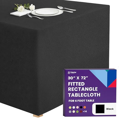 Gee Di Moda Fitted Tablecloth - 72 x 30 Inch Black Fitted Tablecloth for 6 Foot Rectangle Table - Heavy Duty Washable Fabric - for Buffet Table, Holiday Party, Dinner, Wedding & Trade Show