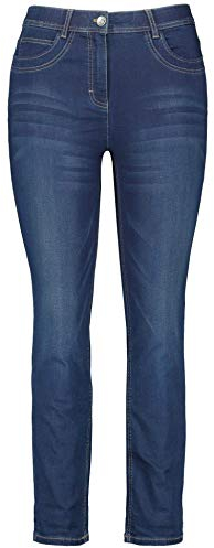 Samoon Damen 5-Pocket Jeans in 7/8 Länge Betty Jeans Used-Effekte 7/8 Länge Dunkelblau Denim 46