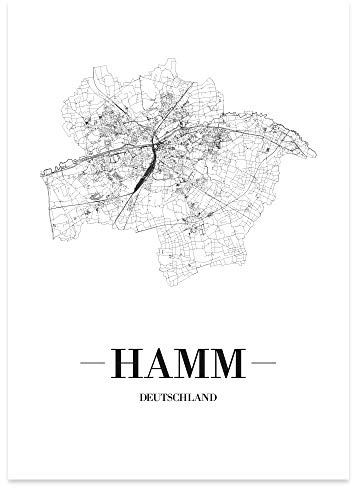 JUNIWORDS Stadtposter - Wähle Deine Stadt - Hamm - 21 x 30 cm Poster - Schrift A - Weiß