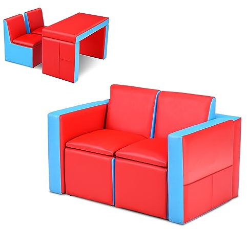 DREAMADE 2-in-1 Kindersofa, multifunktional als Kindertisch und Stuhl Set, Kinderzimmersofa Kindercouch Kindersessel Minisofa Minisessel Kinderzimmer für Kinder ab 3 Jahren (Rot)
