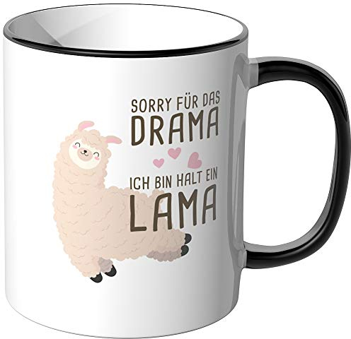 JUNIWORDS Tasse, Sorry für das Drama, Ich bin halt ein Lama, Wähle Farbe, Schwarz