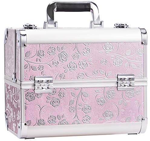 Joligrace Kosmetikkoffer Schminkkoffer Make up Koffer Friseurkoffer Alu Beauty Case Nagelkoffer, Rosa