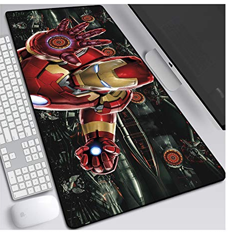 Iron Man 700x300mm Tapis de Souris XL Multifonction Gaming Mousepad XL Grand sous Main, Anime Souris 3mm Bureau Anti-Glissant Surface Texturée pour Ordinateur,F