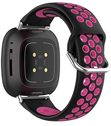 KINOEHOO Bracelet de montres Compatible avec Fitbit Versa 3/Sense Bracelets de remplacement en Silicone.(Rouge noir-rose)