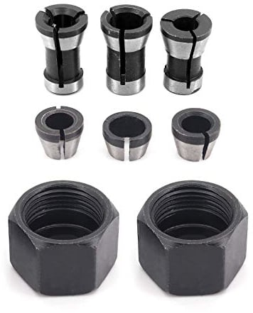 DingGreat 6 Pezzi Testata per Mandrino a Pinza, per incisione, per fresatrice elettrica, 6 mm, 6.35 mm, 8 mm + 2 Dadi Esagonali Collet Dado di Bloccaggio