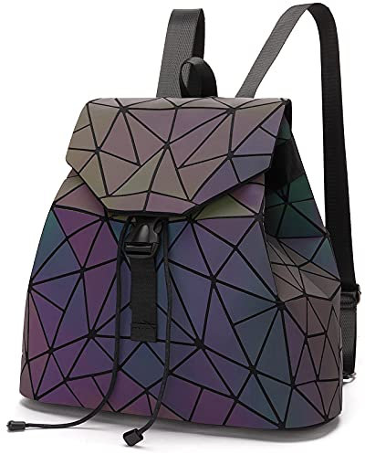 Lieseh Damen Geometrische Holographische Glow Tote Bag Party Style Picks, Lila Rucksack
