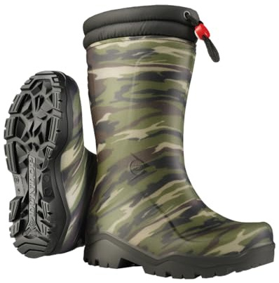 DUNLOP Kids Blizzard - Unisex Winter Safety Insulated Fashion Thermal Boot, Camouflage, Waterproof and Chemical Resistant PVC Wellie with Fur Lining and Traction Outsole for Outdoor Fun - EU34, UK2