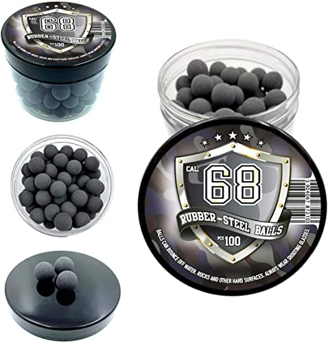 100 x Rubber Steel Balls in .68 Kaliber Harte Gummi-Stahl Geschosse für Training Shooting Verteidigung Pistole in 68 Cal.