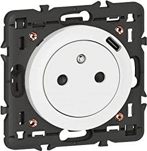 Legrand - Prise de courant Surface Céliane avec chargeur Type-C - 1,5A- 7,5W en face avant de la prise - Blanc