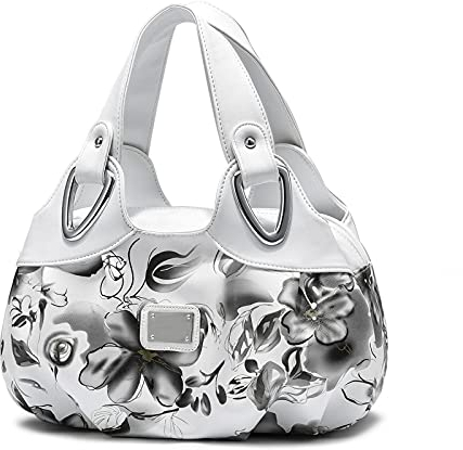 DIRRONA Elegant Damen Handtasche Schultertasche Groß Kapazität Tragetasche Leicht Reise Taschen Wasserdicht PU Leder Frauen Umhängetasche Blumentasche Grau B