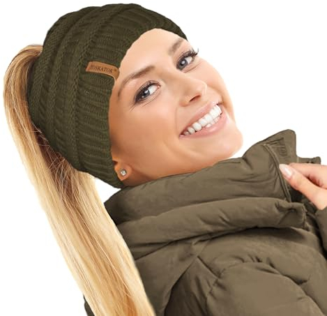 TOSKATOK® Damen Frauen Plain Ponytail Messy BUN GERIPPTE Winter Beanie Hut Cap Hair Hairband