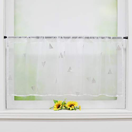 Delien Scheibengardine Voile Bistrogardinen mit Durchstangenzug Gardine Küche Kurzstores »Dreieck« Transparente Kurzgardine Schals Esszimmer Kurzer Vorhang BxH 140x60cm,Silber