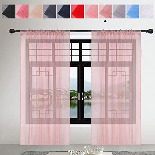 Trimming Shop Rose Gold Voile Curtains 2 Panel Semi-Transparent Sheer Slot Top Curtain Pair 142 x 137cm for Window & Door Lightweight Net Curtain for Bedroom, Kitchen & Living Room
