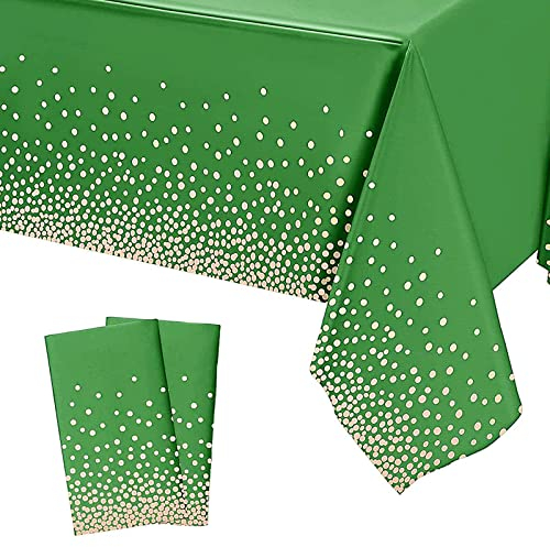 2 Stück Einweg Tischdecke Grün/Gold Punkt Kunststoff Tischdecken Rechteckig,137*274cm Tischdecke Rolle Wasserdichte Ölbeständig Garten Tischtuch Papiertischdecke für Party,Kindergeburtstag,Weihnachten