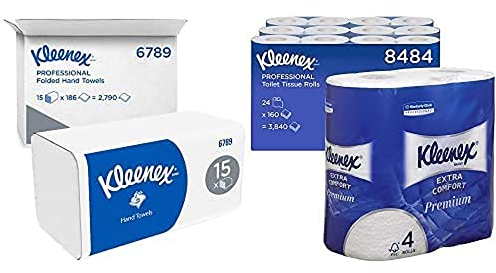 Kleenex Papierhandtücher mit Interfold-Faltung 6789 + Kleenex Toilettenpapier Standard-Rolle 8484