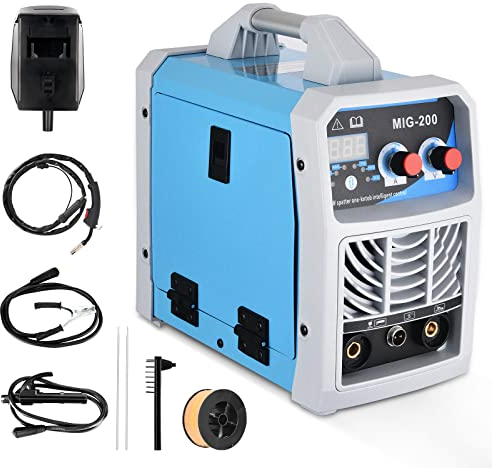 Hlieeosfcn Saldatrice inverter ARC/MIG/TIG, saldatrice digitale 3 in 1, Saldatrice portatile, pistola per saldatura,pinza di messa a terra, maschera, spazzola, bacchette e filo per saldatura