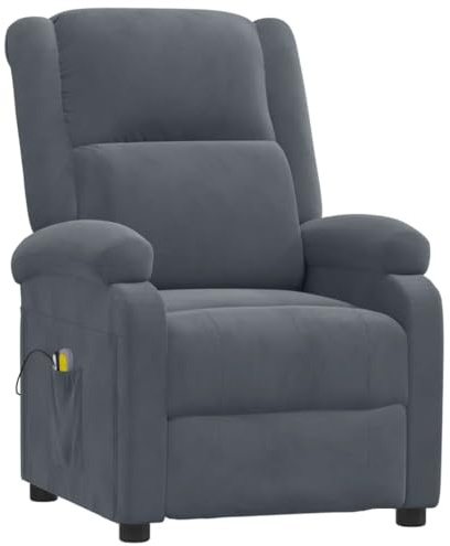 vidaXL Massagesessel, Sessel Verstellbar Elektrisch, Relaxsessel mit Liegefunktion Vibrationsfunktion, Fernsehsessel Liegesessel, Dunkelgrau Samt