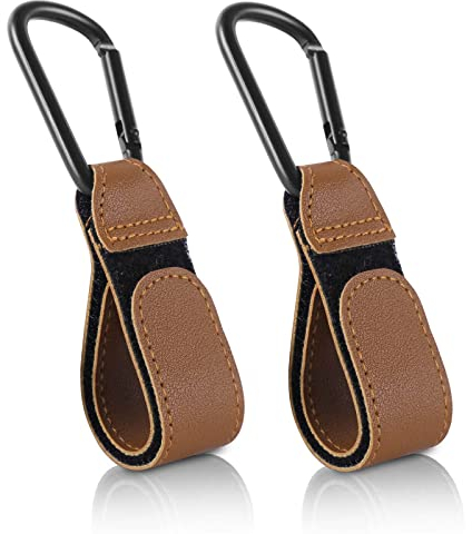 Kinderwagen Haken Clips,2 Stück Buggy-Clips Träger Kinderwagen Haken,Kinderwagen Taschenhalter aus Leder,bag hooks for stroller,kinderwagen clips,Kinderwagen haken für taschen,rucksack (Braun)