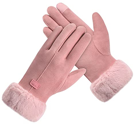 Cozlly Guanti Termici Donna Invernali, Guanti Donna Caldi, Guanti Touch Screen Invernali Donna, Guanti con Fodera Antivento per Guida, Ciclismo, Corsa, Sport (Rosa)