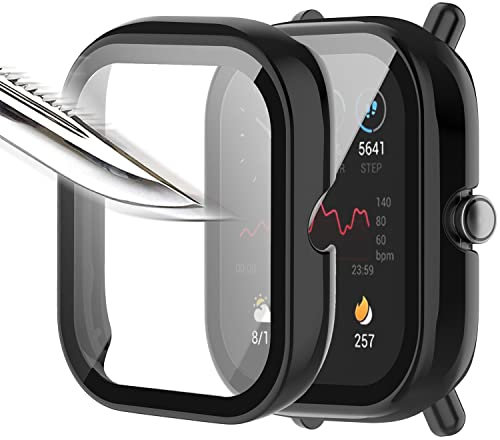 Msm-case 2 Pezzi Nero con Pellicola Protezione Schermo Vetro Temperato per Amazfit Bip U/Amazfit Bip U PRO, 9H Durezza PC Case,Bumper,Sottile Case Protettiva Completa