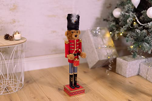Marco Paul Interiors Deluxe Teddy Bear with Drum Parade Nutcracker Christmas Ornament Wooden Indoor Use Large 38cm Nut Cracker Xmas Statue Traditional Festive Figurine Novelty Decoration