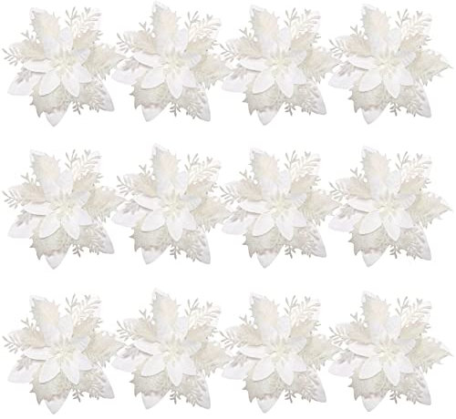 Toyvian Natale Glitter Poinsettia Natale Fiori Artificiali Decorazioni con Clip e steli Glitter Albero di Natale Fiori Finti per Ghirlanda di Natale Porta Ghirlanda Albero di Natale Matrimonio