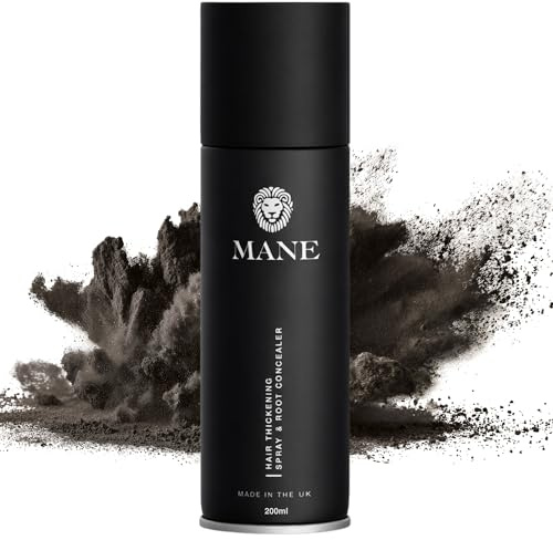 Mane Micro-Mineral Hair Thickening Spray & Root Touch Up Spray, Instant Volume & Root Cover Up for Thinning or Fine Hair, Lightweight Buildable Coverage for Men & Women, Black, 200 ml