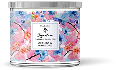 Woodbridge Duftkerze im Glas mit Deckel | Orchids & White Oak | Duftkerze Floral | Kerzen 3 Docht | Kerzen lange Brenndauer (40h) | Geschenk für Frauen