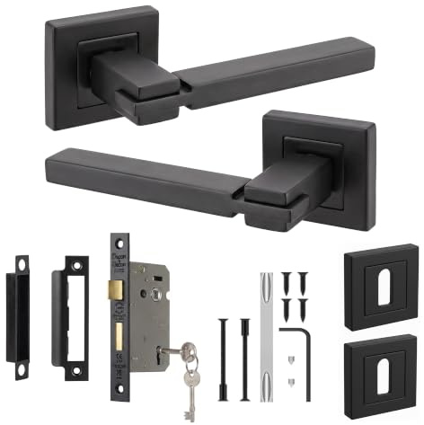 Decoranddecor Matt Black Door Handles Internal with Lock and Keys | Black Internal Door Handles, Interior Door Handles, Square Door Handle