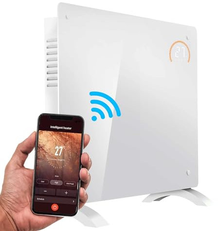 Baridi, Electric Glass Panel Heater, 1000W, Thermostat Controlled 24Hr 7 Day Timer, Wi-Fi Enabled, Remote Control, White - DH136
