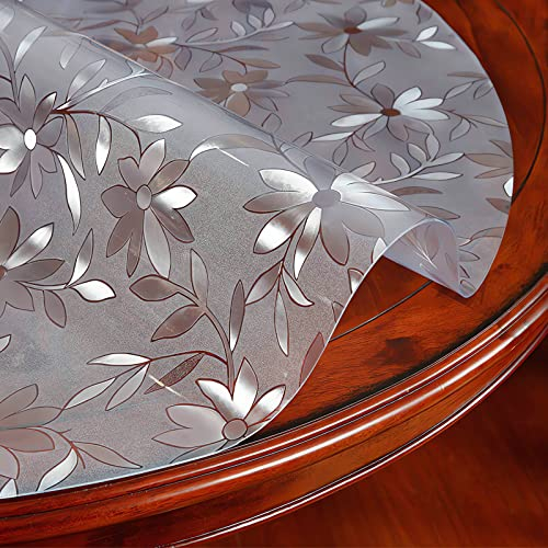 Transparente Tischschutz PVC Tischdecke-Abwischbare,Olbeständig,Kratzfest,Tischfolie,Tischschutzfolie-für Esstisch Couchtisch Und Schreibtisch,Matte Texture Blütenform,Rund (Dicke 2mm, Ø 90cm)