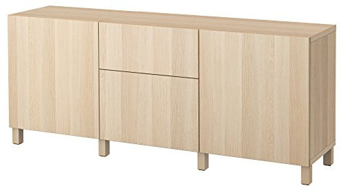 IKEA BESTÅ Aufbewahrungskombination mit Schubladen, 180 x 42 x 74 cm, Eiche weiß gebeizt/Lappviken/Stubbarp Weiß gebeizt Eiche Effekt