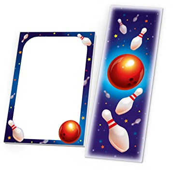 12 Lesezeichen + 12 Mini-Notizblöcke (A7-Format) Bowling Bowling-Party bunt Mitgebsel für Kindergeburtstag Gastgeschenke für Jungen Mädchen