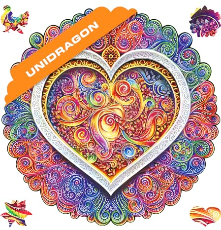 UNIDRAGON Original Holzpuzzle — Mandala Сonscious Love, 200 Teile, Mittel 9.8 x 9.8 Zoll (25 x 25 cm) Schöne Geschenkverpackung, Einzigartige Form Erwachsene und Kinder