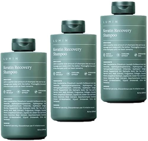 3 x Lumin Keratin Revitalising Recovery Shampoo For Men | Repair & Rehydrate Dry, Damaged Hair | Boost Hair Growth | Tea Tree Leaf Oil for Gentle Cooling Cleanse | Paraben Free | [275ml x 3]