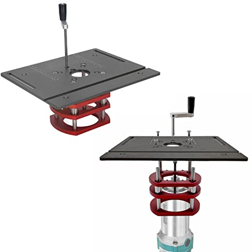 Router Lift Kit, Metal Router Lift System with Router Table Insert Plate, 4 Jaw Clamping, Router Lift Base Accessories (Black)