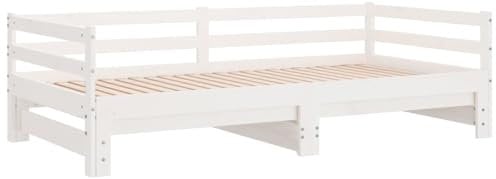 vidaXL Tagesbett Ausziehbar Sofa Gästebett Sofabett Bett Bettsofa Holzbett Schlafsofa Ausziehbett Bettgestell Weiß 80x200cm Massivholz Kiefer