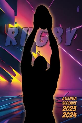 Agenda scolaire 2023-2024 Rugby : Rugbyman silhouette noire: Collège, lycée, étudiant | 2 jours par page | Original | Sport | Garçon | Fan de rugby | Ballon ovale | Rentrée scolaire 2023