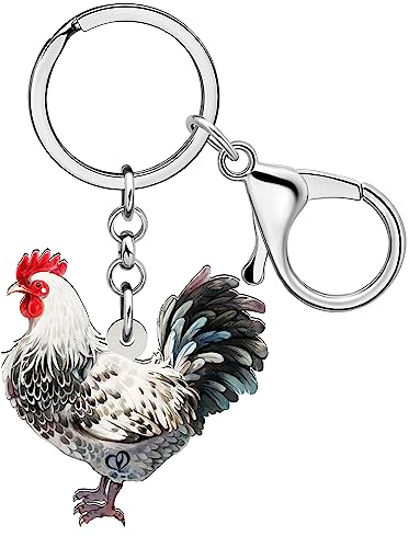 WEVENI Statement Acryl Floral Huhn Hahn Schlüsselanhänger Ringe Bauernhof Schmuck für Frauen Mädchen Tasche Charms Geschenke (Huhn J)