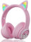 Woukksy Bluetooth Kopfhörer Kinder, Faltbar 85dB Mädchen Kopfhörer Over Ear, Kabellos Kinderkopfhörer mit LED-licht Katzenohren und Mikrofon für Schule/Tablet/Handy/PC (Rosa)