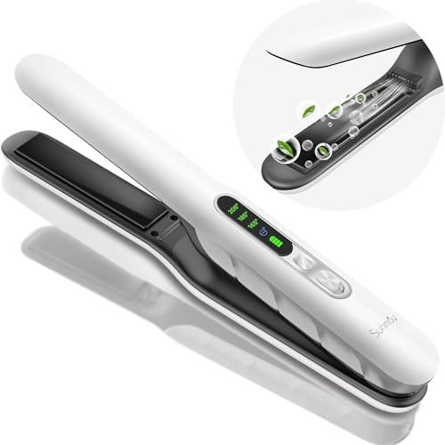 SUNMAY Voga Plus Cordless Hair Straighteners & Curler, Ionic Travel Wireless Portable USB Rechargeable Straightener, Mini Flat Iron Curling Wand with Ceramic Plate–3 Temperature Level, 5000mAh Battery