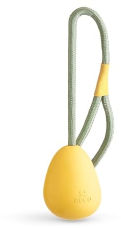Beco Dog Toy - Natural Rubber Ball on a Rope Toy for Dogs, Egg Shape - Yellow