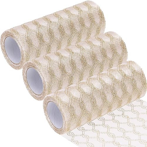 Sea Team 6 Zoll breites, transparentes Glitzergarnband, dekoratives Netzband für Weihnachtsbäume, Kränze, Girlanden, Kunsthandwerk, Blumensträuße, (3er-Pack, 10 Yard/Packung, Champagner)