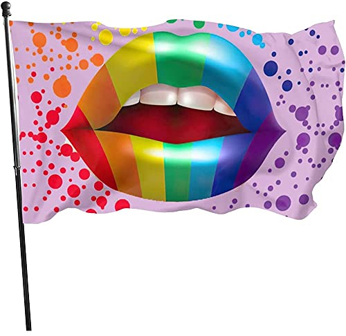 351 Gartenfahne 90x150cm, Kunst Regenbogen Lippen Langlebig Fahne Lustige Flagge Mit Ösen Garten Flagge, Für Veranda, Garten