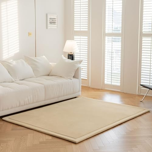 IOTXY Koralle Samt Teppich für Kinder - 150 x 150 cm Beige Samtmatte | Krabbelteppich Baby, Spielmatte, Krabbeldecke für Kinderzimmer und Wohnzimmer,