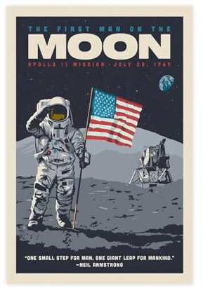 GUyfam Vintage-Reiseposter NASA 1969 First Man On The Moon Poster, Leinwand, Poster, Schlafzimmer, Dekoration, Sport, Landschaft, Büro, Raumdekoration, Geschenk, 30 x 45 cm