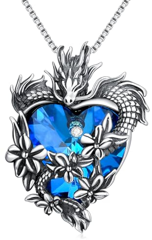 PROESS Drachen Kette Drachen Halskette aus Sterlingsilber Herz Kristall Drachen Anhänger Halskette Schmuck Geschenke Drachen Halskette für Damen und Herren
