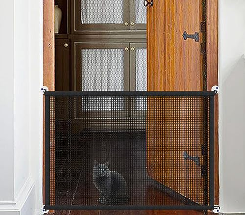 Portable Treppe Tor für Hunde Indoor Magic Pet Gates für The House Doorway Upgraded Mesh 180/110 x 78cm Sicherheit Welpen Zaun Gehäuse, schwarz