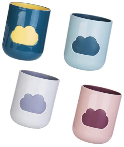 Rmeet Hogar de Dibujos Animados Taza de Agua,4 PCS Vaso Cepillo de Dientes Vaso Portátil para Cepillo de Dientes para Viajar Vaso para Viajes Camping, Baño Accesorios de Baño